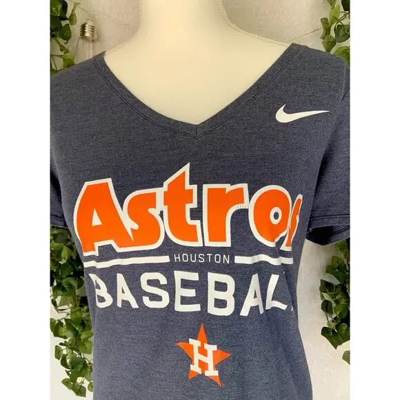 Nike Astros Houston Baseball Gray White & Orange V Neck T Shirt Women's SZ Small - Picture 2 of 10
